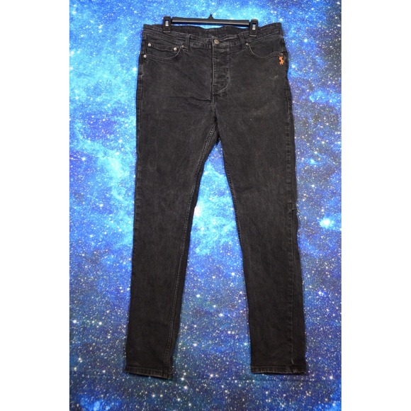 Ksubi Chitch Jeans Men 38x32 Slim Fit Black Denim Blu Bottle Pants Measure 34x31 - Picture 2 of 11